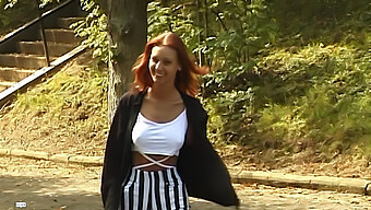 A Teenage Redhead Flaunts Her New Lingerie In The Open Air, Leading To A Satisfying Climax And Masturbation