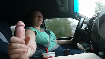 Brunette Gives A Deepthroat Blowjob On The Way Home