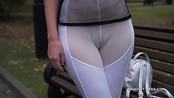 Public Nudity In Action With See-Through Leggings