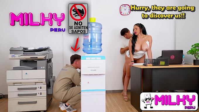 Janitor stumbles upon the secretary engaging in sexual activity with her boss