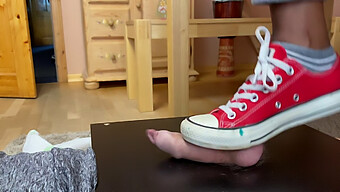 German Girl Gets Off On Crushing Balls In Red Converse Sneakers