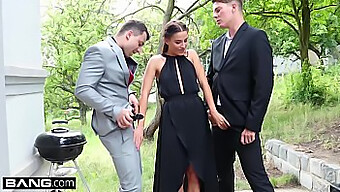 Eveline Dellai Gives Oral Pleasure To Two Men During A Barbecue