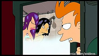 Animated Threesome In A Futurama Shower