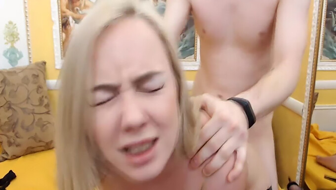 A fortunate man enjoys passionate sex with an attractive blonde